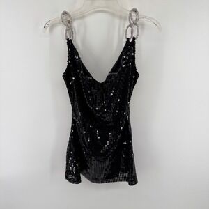 PrettyLittleThing Black Sequin Mini Dress Rhinestone‎ Chain Straps US 2 NWT
